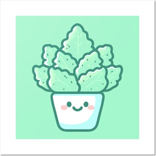 Cute Kawaii Cabbage in a Pot | Vegetable Houseplant | Kawaii Cute Plant Posters and Art